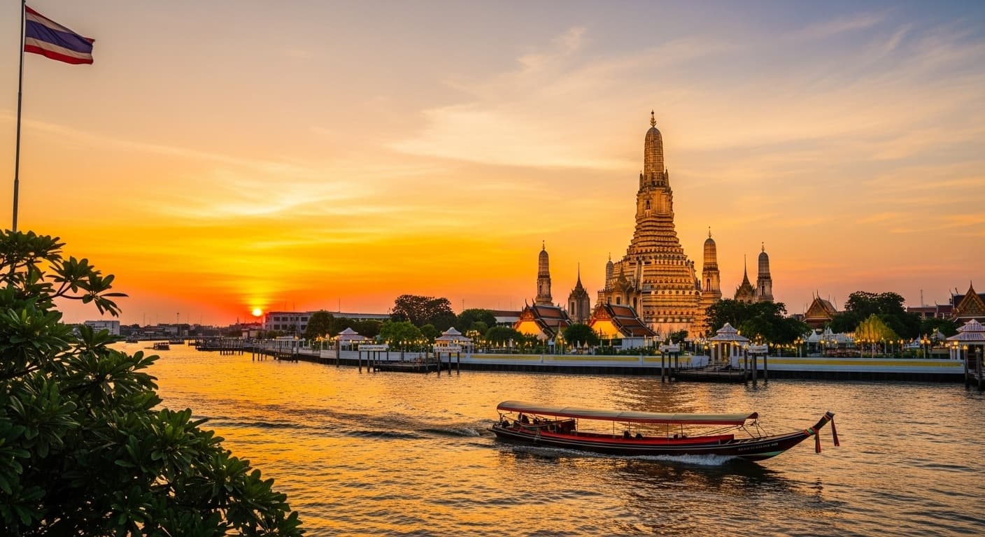 泰國美麗的金色寺廟與藍天